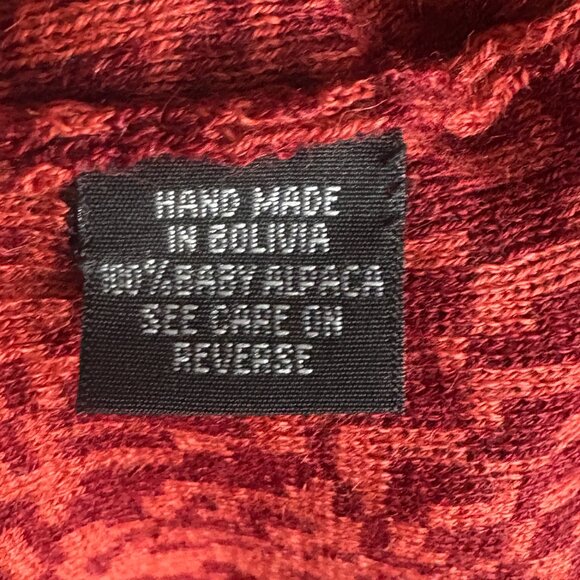 Intiwara Baby Alpaca cardigan sweater M medium red print crew neck Bolivia S - Picture 7 of 7